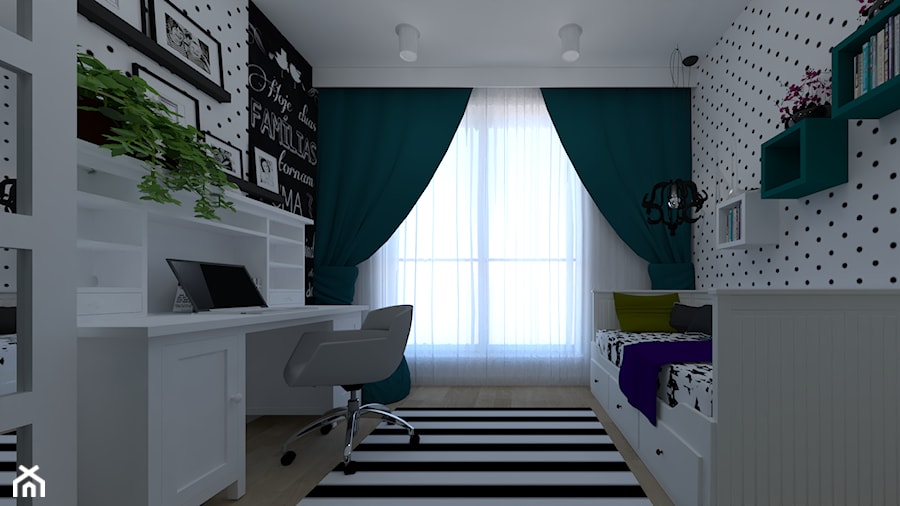 Sypialnia nastolatki - Średni biały czarny pokój dziecka dla nastolatka dla chłopca, styl nowoczesny - zdjęcie od ID_Studio