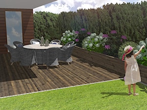 Ogród w Gdyni Orłowie - projekt - Mały ogród za domem zadaszony przedłużeniem dachu - zdjęcie od Green Pro Studio