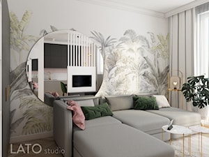 Projekt mieszkania typu studio w Warszawie - Mały szary salon z kuchnią z jadalnią, styl nowoczesny - zdjęcie od LATO studio