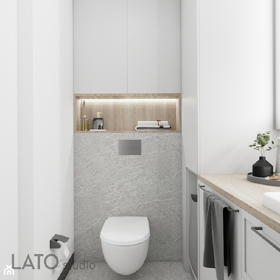Łazienka w industrialnej kawalerce - Mała bez okna łazienka, styl industrialny - zdjęcie od LATO studio