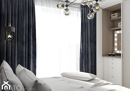 Sypialnia z liściastą tapetą - Mała biała szara sypialnia, styl nowoczesny - zdjęcie od LATO studio
