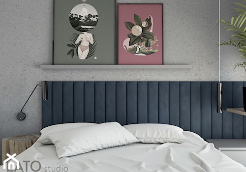 Sypialnia w industrialnej kawalerce - Mała szara sypialnia, styl industrialny - zdjęcie od LATO studio