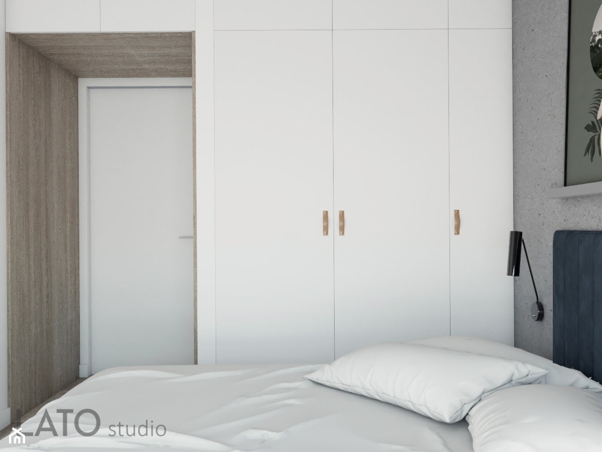 Sypialnia w industrialnej kawalerce - Mała szara sypialnia, styl industrialny - zdjęcie od LATO studio - Homebook
