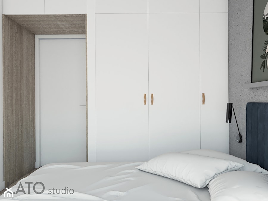 Sypialnia w industrialnej kawalerce - Mała szara sypialnia, styl industrialny - zdjęcie od LATO studio
