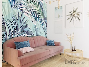 Projekt kobiecego biura dla firmy Shablon II - Średnie w osobnym pomieszczeniu z sofą białe niebieskie zielone biuro, styl glamour - zdjęcie od LATO studio