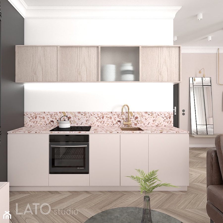 Kuchnia w różowej kawalerce - zdjęcie od LATO studio