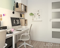 Projekt kobiecego biura dla firmy Shablon - Małe białe zielone biuro, styl glamour - zdjęcie od LATO studio - Homebook