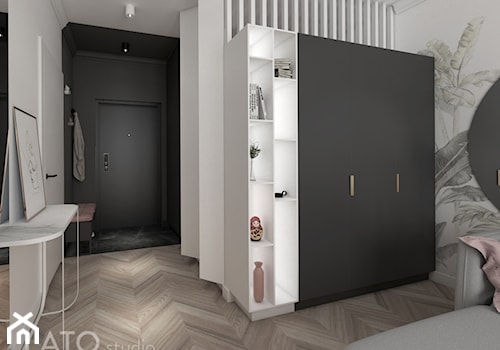 Projekt mieszkania typu studio w Warszawie - Średnia biała czarna sypialnia - zdjęcie od LATO studio