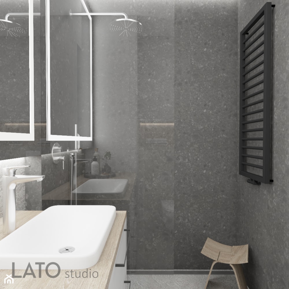 Łazienka w industrialnej kawalerce - Mała bez okna z lustrem łazienka, styl industrialny - zdjęcie od LATO studio - Homebook