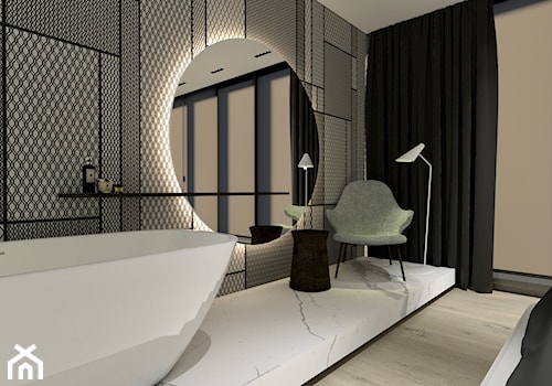 Apartament - Szara sypialnia z łazienką, styl nowoczesny - zdjęcie od żurawicki.design