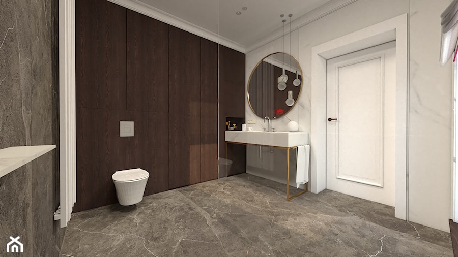 Łazienka w domu jednorodzinnym - Średnia z lustrem z marmurową podłogą z punktowym oświetleniem łazienka z oknem, styl tradycyjny - zdjęcie od żurawicki.design