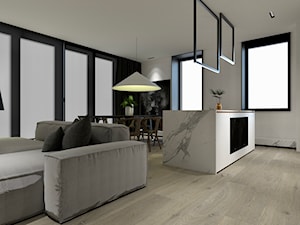 Apartament - Mały czarny szary salon z kuchnią z jadalnią, styl nowoczesny - zdjęcie od żurawicki.design