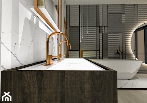 Apartament - Duża bez okna z lustrem z marmurową podłogą łazienka, styl nowoczesny - zdjęcie od żurawicki.design