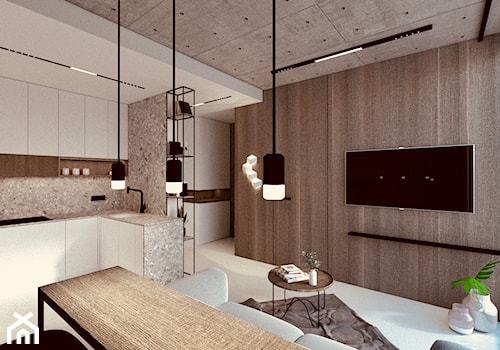 Mini apartament - Średni szary salon z kuchnią z jadalnią, styl minimalistyczny - zdjęcie od żurawicki.design