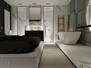 Apartament - Średnia szara sypialnia z łazienką, styl nowoczesny - zdjęcie od żurawicki.design
