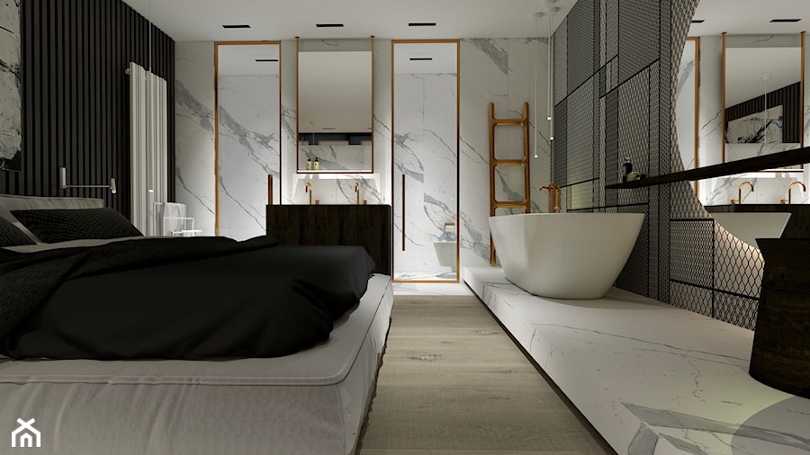 Apartament - Średnia szara sypialnia z łazienką, styl nowoczesny - zdjęcie od żurawicki.design