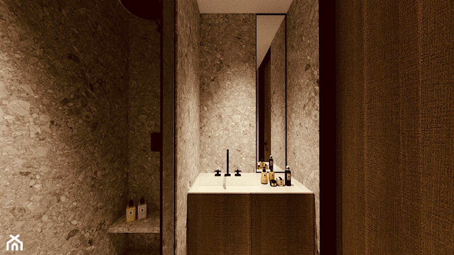 Mini apartament - Mała bez okna z lustrem łazienka, styl minimalistyczny - zdjęcie od żurawicki.design