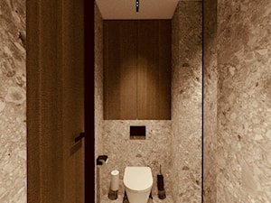 Mini apartament - Mała z marmurową podłogą z punktowym oświetleniem łazienka, styl minimalistyczny - zdjęcie od żurawicki.design