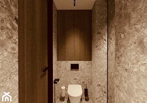 Mini apartament - Mała z marmurową podłogą z punktowym oświetleniem łazienka, styl minimalistyczny - zdjęcie od żurawicki.design