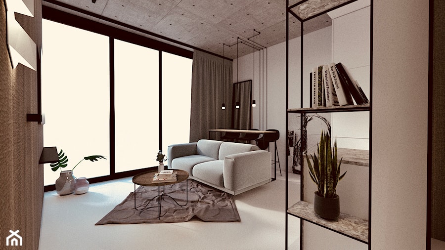Mini apartament - Średni szary salon z jadalnią, styl minimalistyczny - zdjęcie od żurawicki.design