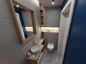 Izerska - Mała bez okna z lustrem z punktowym oświetleniem łazienka - zdjęcie od COB Interior