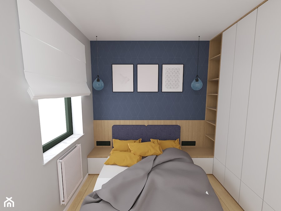 Izerska - Mała biała niebieska sypialnia - zdjęcie od COB Interior