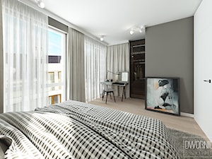 DOM Z OBRAZAMI - Średnia szara sypialnia z balkonem / tarasem, styl nowoczesny - zdjęcie od DWORNICKA STUDIO