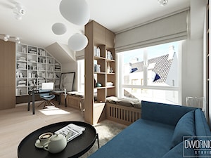 DOM Z OBRAZAMI - Średnie w osobnym pomieszczeniu z sofą białe szare biuro, styl nowoczesny - zdjęcie od DWORNICKA STUDIO