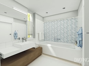 DOM Z SZAROŚCIĄ - Średnia z lustrem z punktowym oświetleniem łazienka z oknem, styl nowoczesny - zdjęcie od DWORNICKA STUDIO