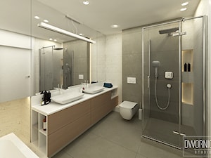 DOM Z OBRAZAMI - Średnia bez okna z lustrem z dwoma umywalkami z punktowym oświetleniem łazienka, styl nowoczesny - zdjęcie od DWORNICKA STUDIO