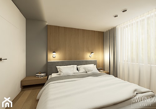 DOM Z SZAROŚCIĄ - Średnia biała szara sypialnia, styl nowoczesny - zdjęcie od DWORNICKA STUDIO