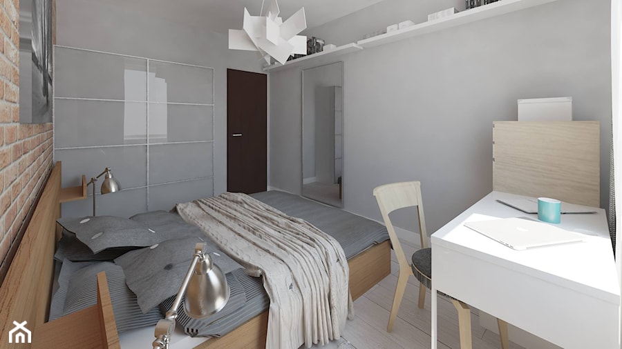 Sypialnia w szarościach - Średnia szara z biurkiem sypialnia - zdjęcie od Pracownia Aranżacji Wnętrz "O-kreślarnia"