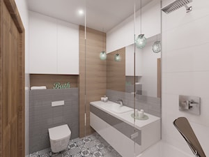 Łazienka z patchworkową podłogą - Mała bez okna z punktowym oświetleniem łazienka - zdjęcie od Pracownia Aranżacji Wnętrz "O-kreślarnia"