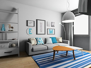 Biało-niebieski salon w skandynawskim stylu - zdjęcie od Pracownia Aranżacji Wnętrz "O-kreślarnia"