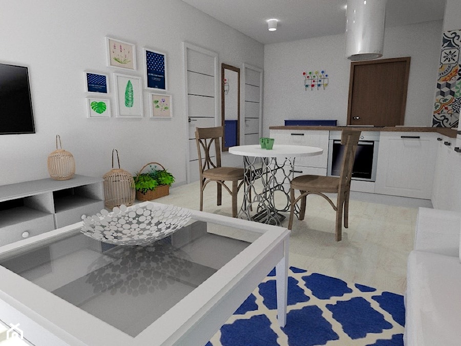 Mieszkanie z nutą orientu - Mały biały salon z kuchnią z jadalnią - zdjęcie od Pracownia Aranżacji Wnętrz "O-kreślarnia"