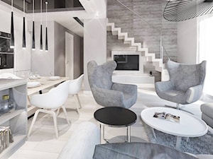 Projekty 2017 - Mały biały salon z kuchnią z jadalnią, styl nowoczesny - zdjęcie od Pracownia Aranżacji Wnętrz "O-kreślarnia"