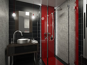 Łazienka z czerwonym akcentem - zdjęcie od Pracownia Aranżacji Wnętrz "O-kreślarnia"