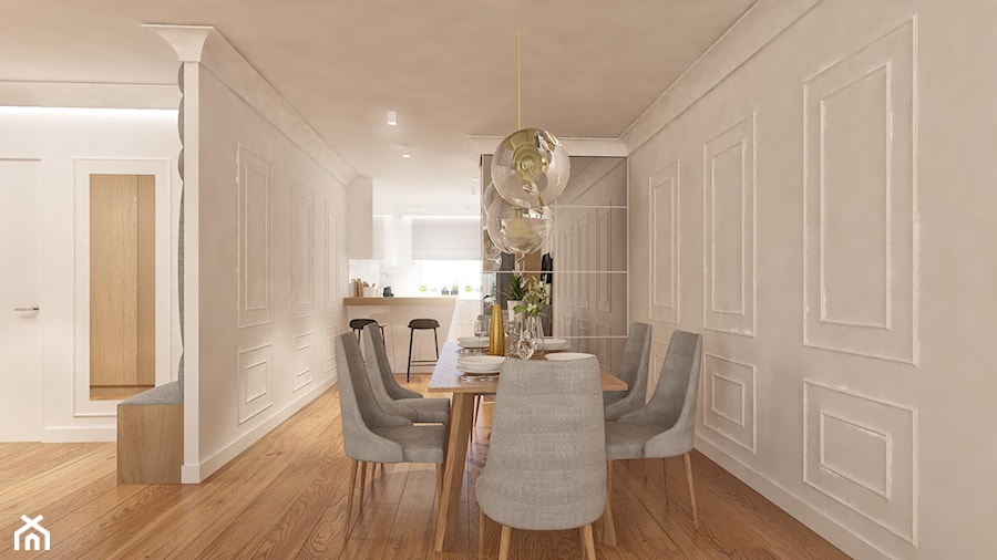 Projekt eleganckiego mieszkania - Średnia szara jadalnia jako osobne pomieszczenie - zdjęcie od Pracownia Aranżacji Wnętrz "O-kreślarnia"