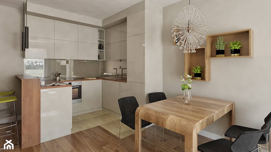 Kuchnia i salon - Średnia biała jadalnia w kuchni, styl nowoczesny - zdjęcie od Pracownia Aranżacji Wnętrz "O-kreślarnia"