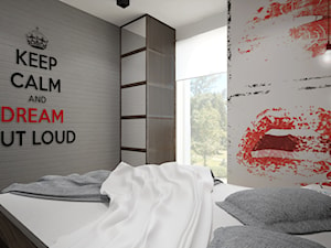 Sypialnia z ustami w tle - zdjęcie od Pracownia Aranżacji Wnętrz "O-kreślarnia"