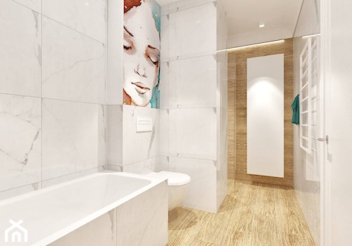 Projekt eleganckiego mieszkania - Średnia ze szkłem na ścianie łazienka - zdjęcie od Pracownia Aranżacji Wnętrz "O-kreślarnia"