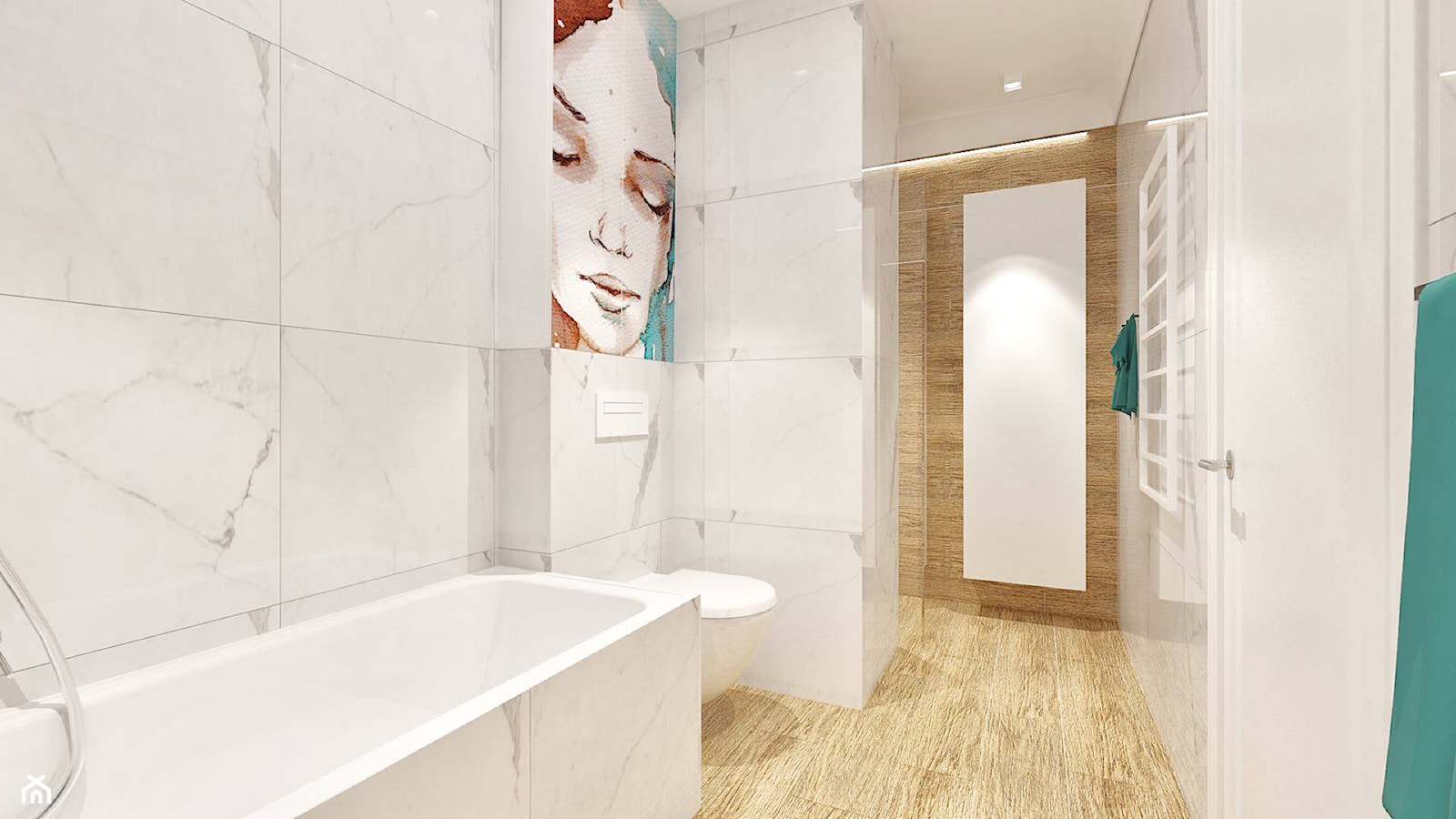 Projekt eleganckiego mieszkania - Średnia ze szkłem na ścianie łazienka - zdjęcie od Pracownia Aranżacji Wnętrz "O-kreślarnia" - Homebook