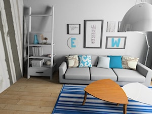 Biało-niebieski salon w skandynawskim stylu - zdjęcie od Pracownia Aranżacji Wnętrz "O-kreślarnia"