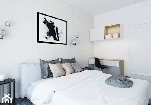 Sypialnia 4 - Średnia biała z biurkiem sypialnia - zdjęcie od Pracownia Aranżacji Wnętrz "O-kreślarnia"