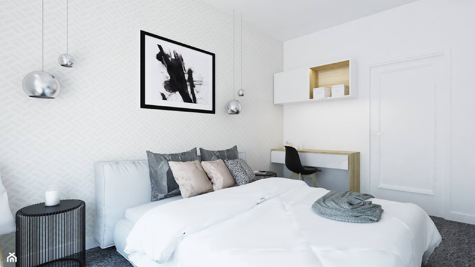 Sypialnia 4 - Średnia biała z biurkiem sypialnia - zdjęcie od Pracownia Aranżacji Wnętrz "O-kreślarnia" - Homebook