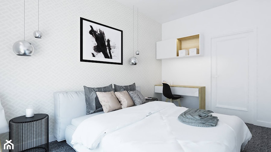 Sypialnia 4 - Średnia biała z biurkiem sypialnia - zdjęcie od Pracownia Aranżacji Wnętrz "O-kreślarnia"