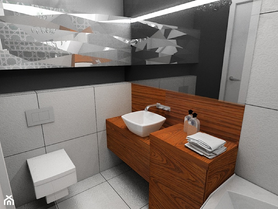 Nowoczesna łazienka ocieplona drewnem - zdjęcie od Pracownia Aranżacji Wnętrz "O-kreślarnia"