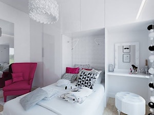 Sypialnia w dwóch wersjach - Mały biały pokój dziecka dla dziecka dla nastolatka dla dziewczynki - zdjęcie od Pracownia Aranżacji Wnętrz "O-kreślarnia"