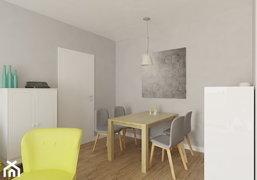Mieszkanie 81 m2 - Mały szary salon z jadalnią, styl skandynawski - zdjęcie od Pracownia Aranżacji Wnętrz "O-kreślarnia"