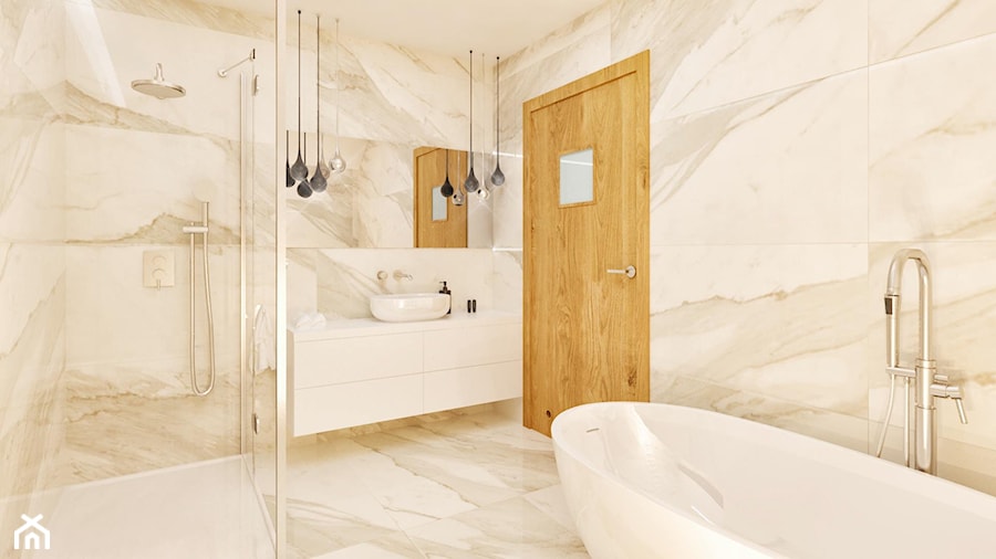 Łazienka 2 - Średnia z marmurową podłogą łazienka, styl nowoczesny - zdjęcie od Pracownia Aranżacji Wnętrz "O-kreślarnia"